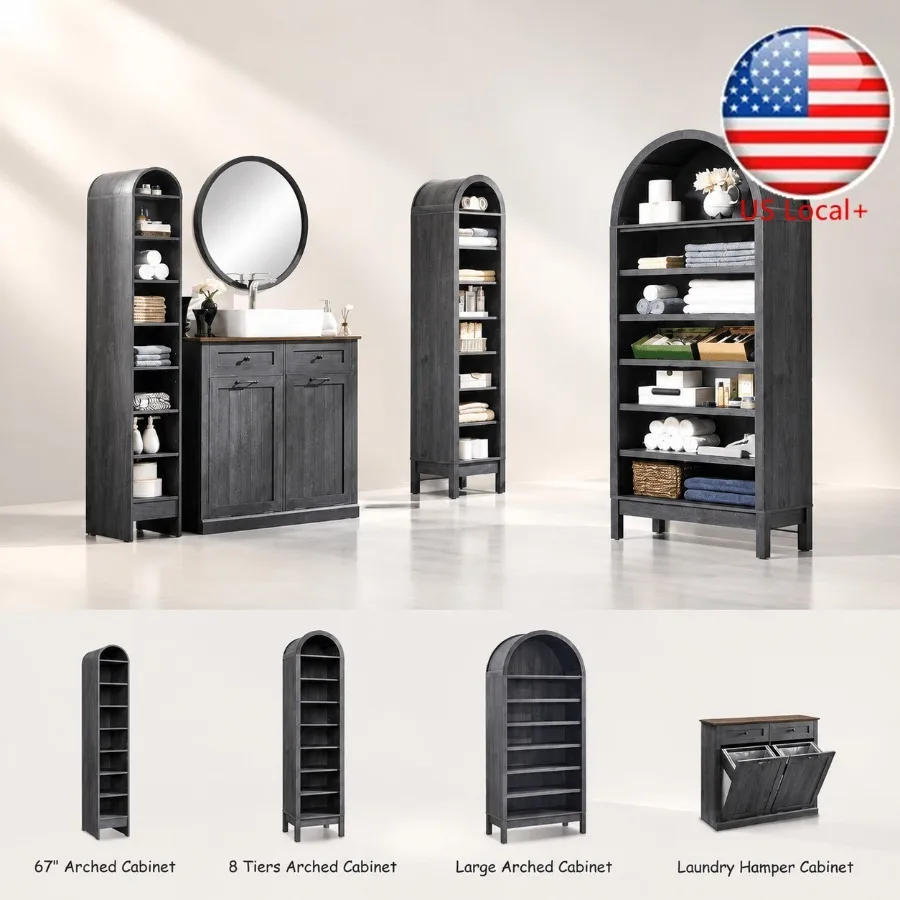 Storage & Organization - خزانة تخزين حمام عالية بتصميم مقوس،