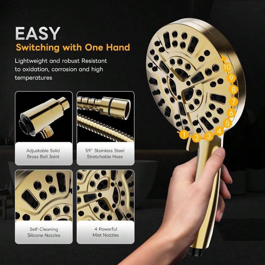 رأس دش يدوي عالي الضغط بـ 10 ا - مراجعة High Pressure Shower Head Handheld وسعره