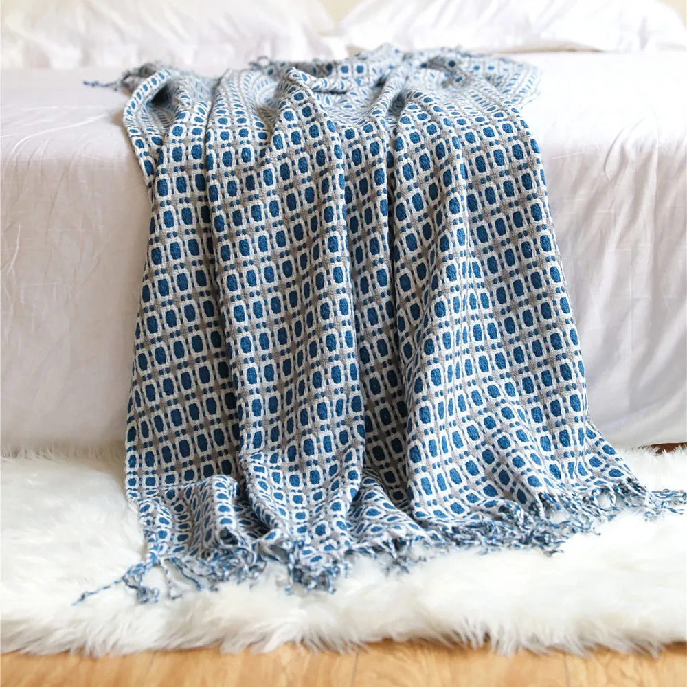 بطانية منسوجة بنقشة جاكار هندس - مراجعة Boho Throw Blanket Fringe وسعره