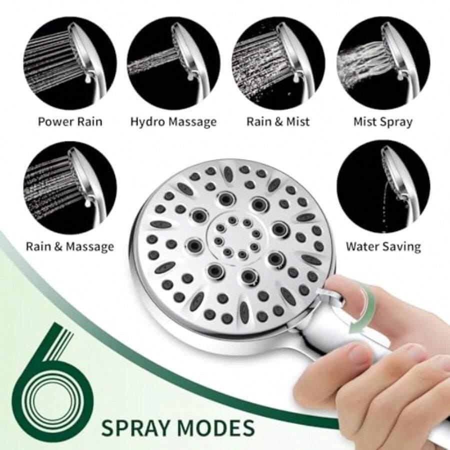 رأس دش بـ 6 أنماط رش، رأس دش ي - مراجعة High Pressure Shower Head Handheld وسعره