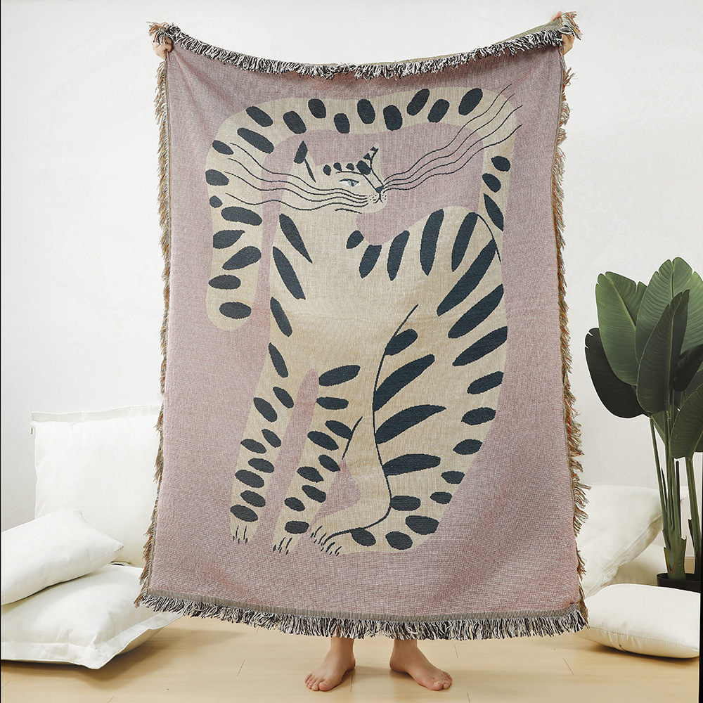 بطانية جاكار بوهيمية بنقشة قطة - مراجعة Boho Throw Blanket Fringe وسعره